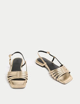 Marks and Spencer Metallic Strappy Flat Square Toe Sandals  Adomoo